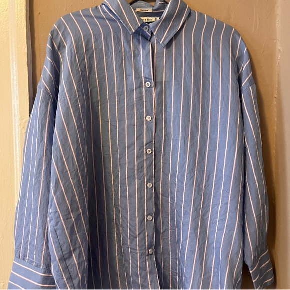 🏷️ 🆕 abercrombie & fitch • pink & blue striped button-down shirt with collar - Picture 8 of 16